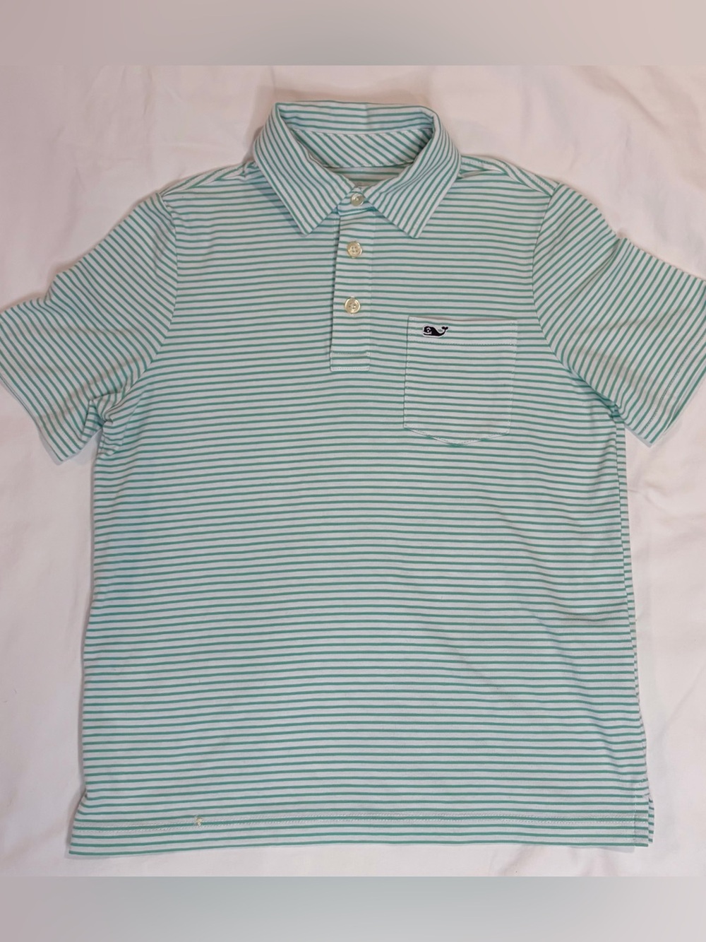 Vineyard Vines green stripe Edgartown Whale Polo Sz 7 EUC